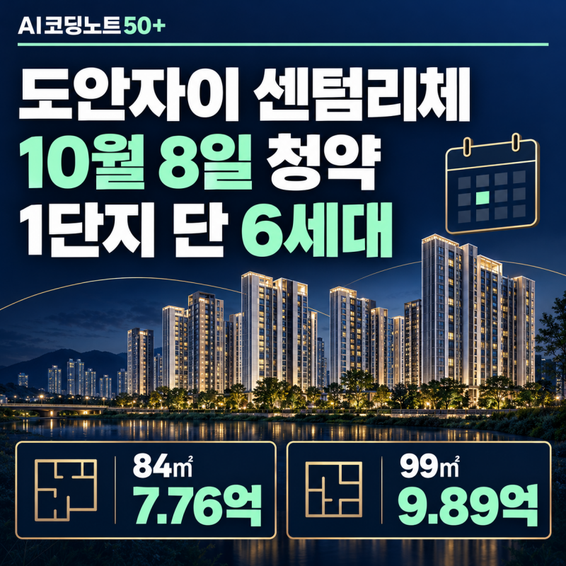 2026 도안자이 센텀리체 1단지 10월 8일 임의공급 6세대 청약 일정과 전용 84㎡ 및 99㎡ 최고 분양가 안내