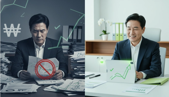 혼란스러운 베트남 거주증 서류 처리와 성공적인 정착을 대비하는 한국인 투자자의 대조적인 모습, 2026년 TRC 발급 주의보를 시각화