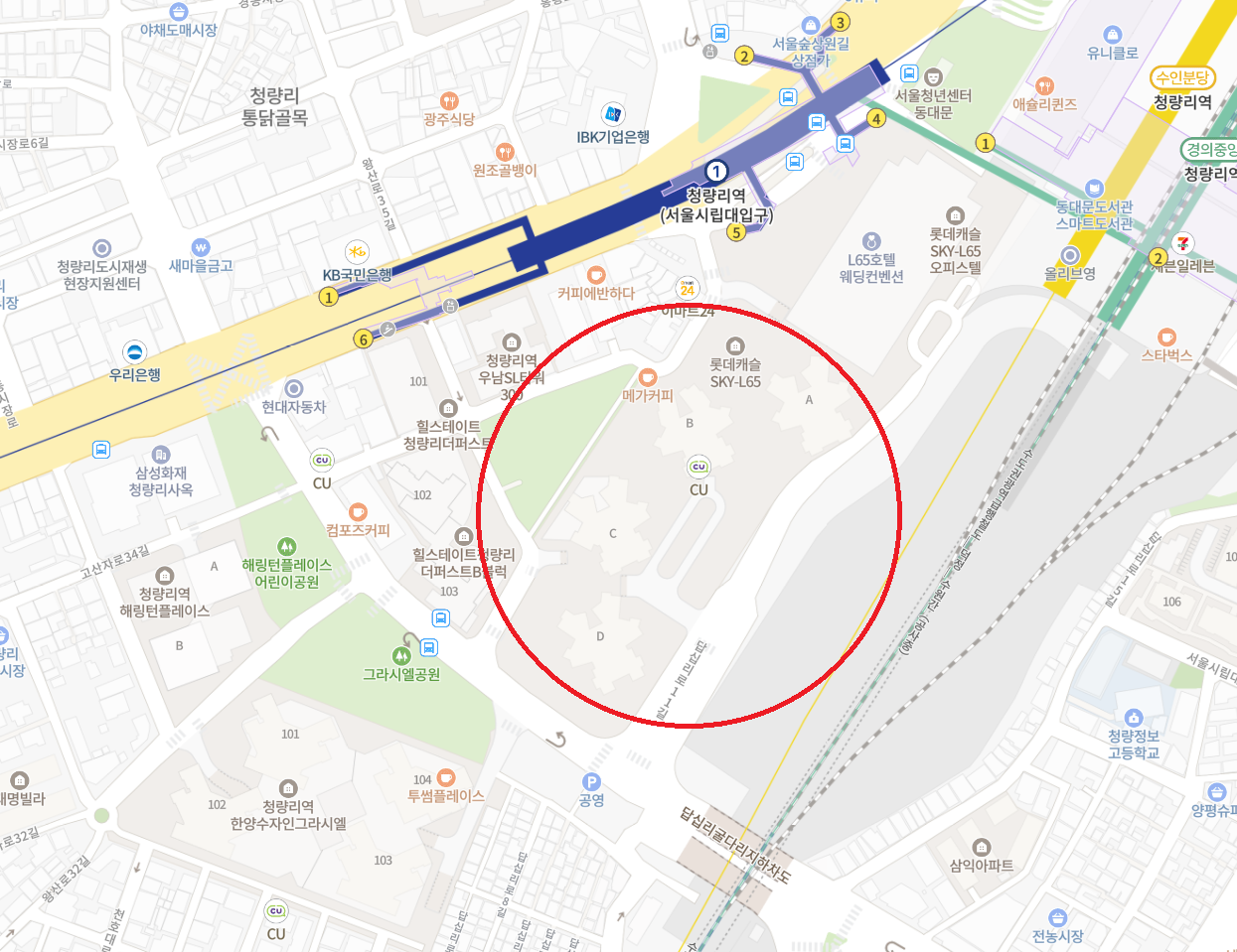 청량리 롯대캐슬 SKY L65 위치