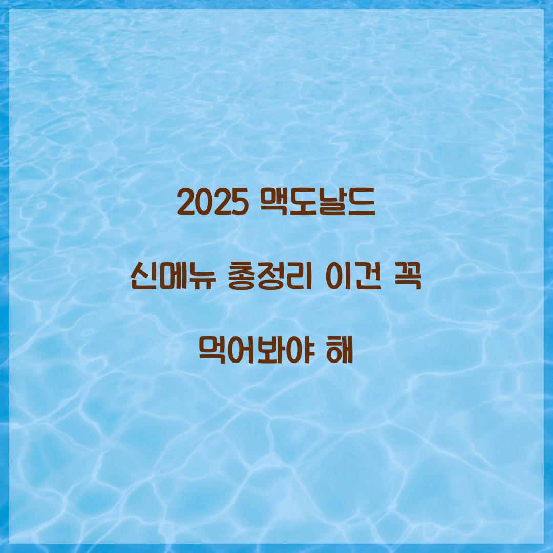 2025 맥도날드 신메뉴 총정리