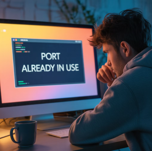 port already in use 화면을 보는 개발자 모습