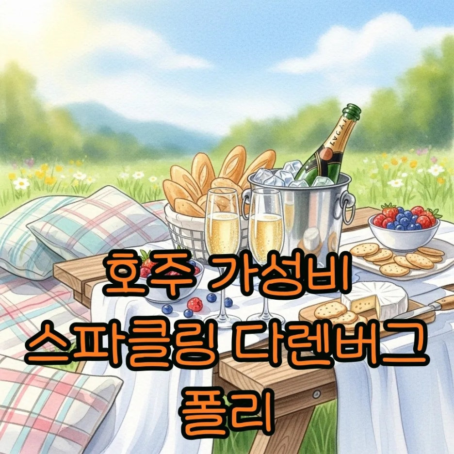 햇살 가득한 야외 테이블 위 시원한 스파클링 와인과 간식