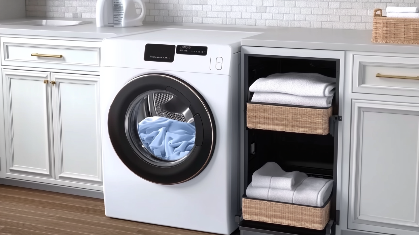 경쟁사의 제품과 나란히 비교되는 삼성 AI 콤보 세탁기의 우수한 디자인 및 기능을 강조한 모습