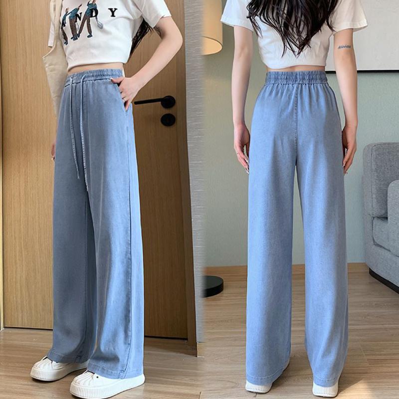여성 밴딩 쿨 텐셀 데님 팬츠 와이드 썸머 일자 청바지