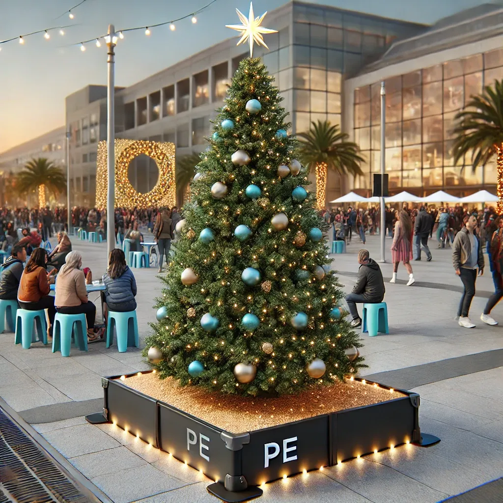 거실에 안전하게 설치된 미끄럼 방지 기능이 있는 PE 인조 크리스마스 트리