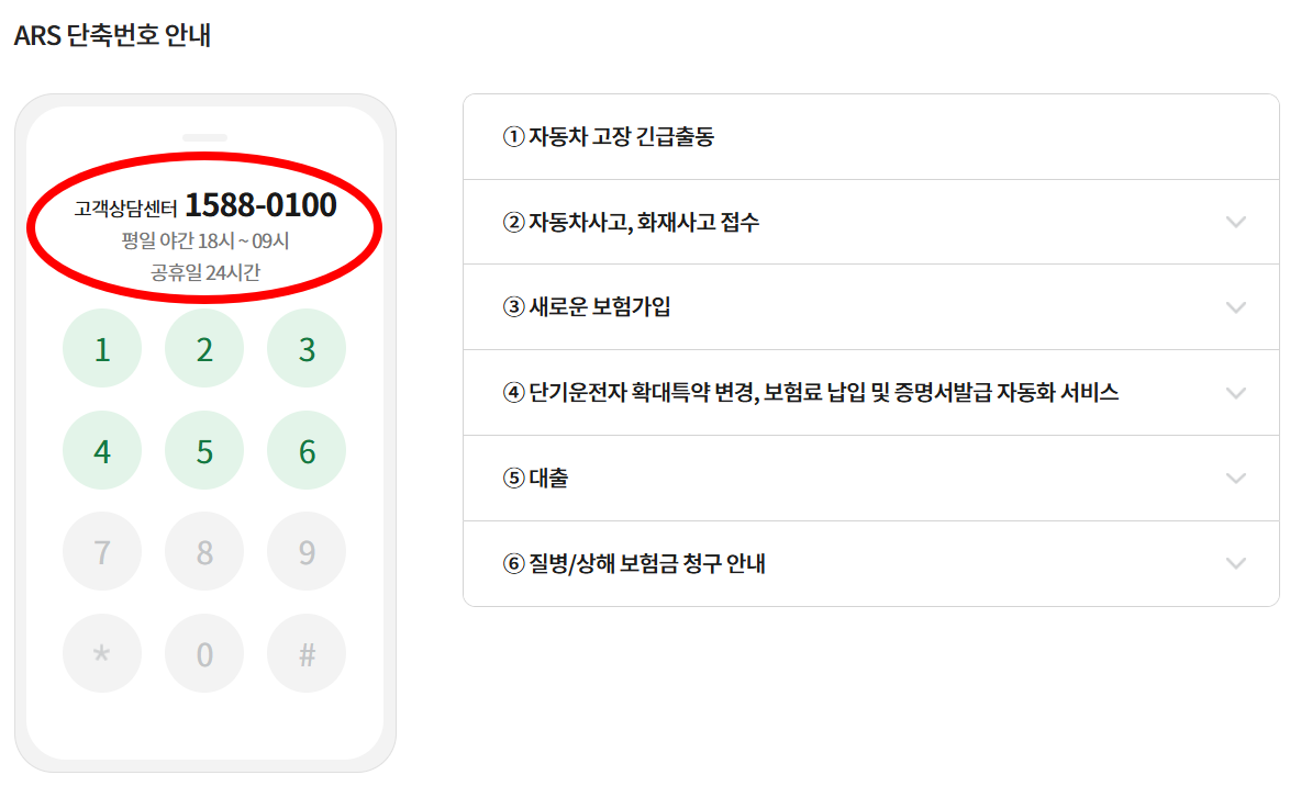 DB손해보험 콜센터 단축번호 안내 (평일 주간)