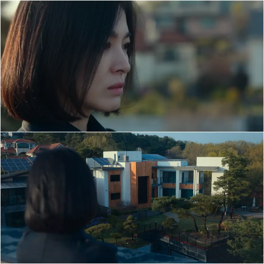 대저택을 감시하듯 응시하는 문동은