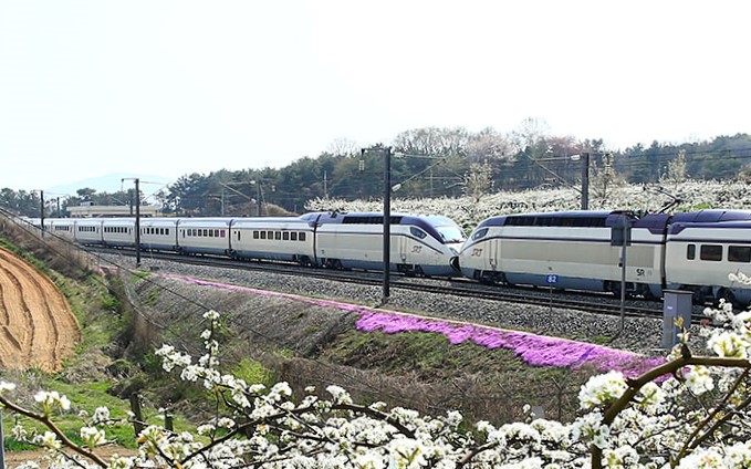 시골길을 달리는 SRT 기차의 모습