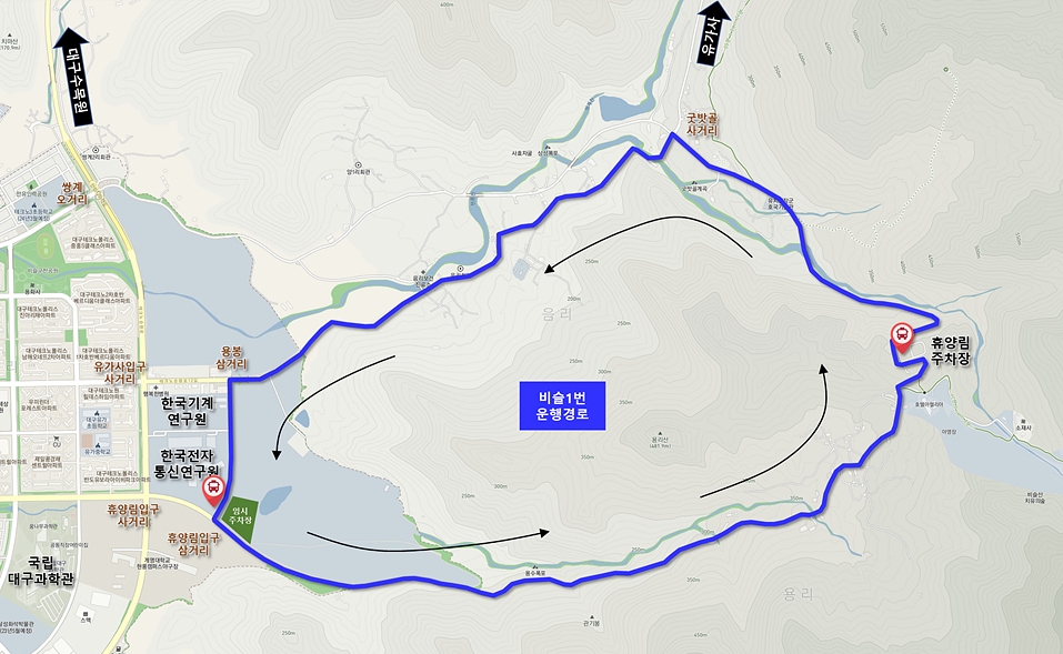 비슬1번 노선 운행경로도