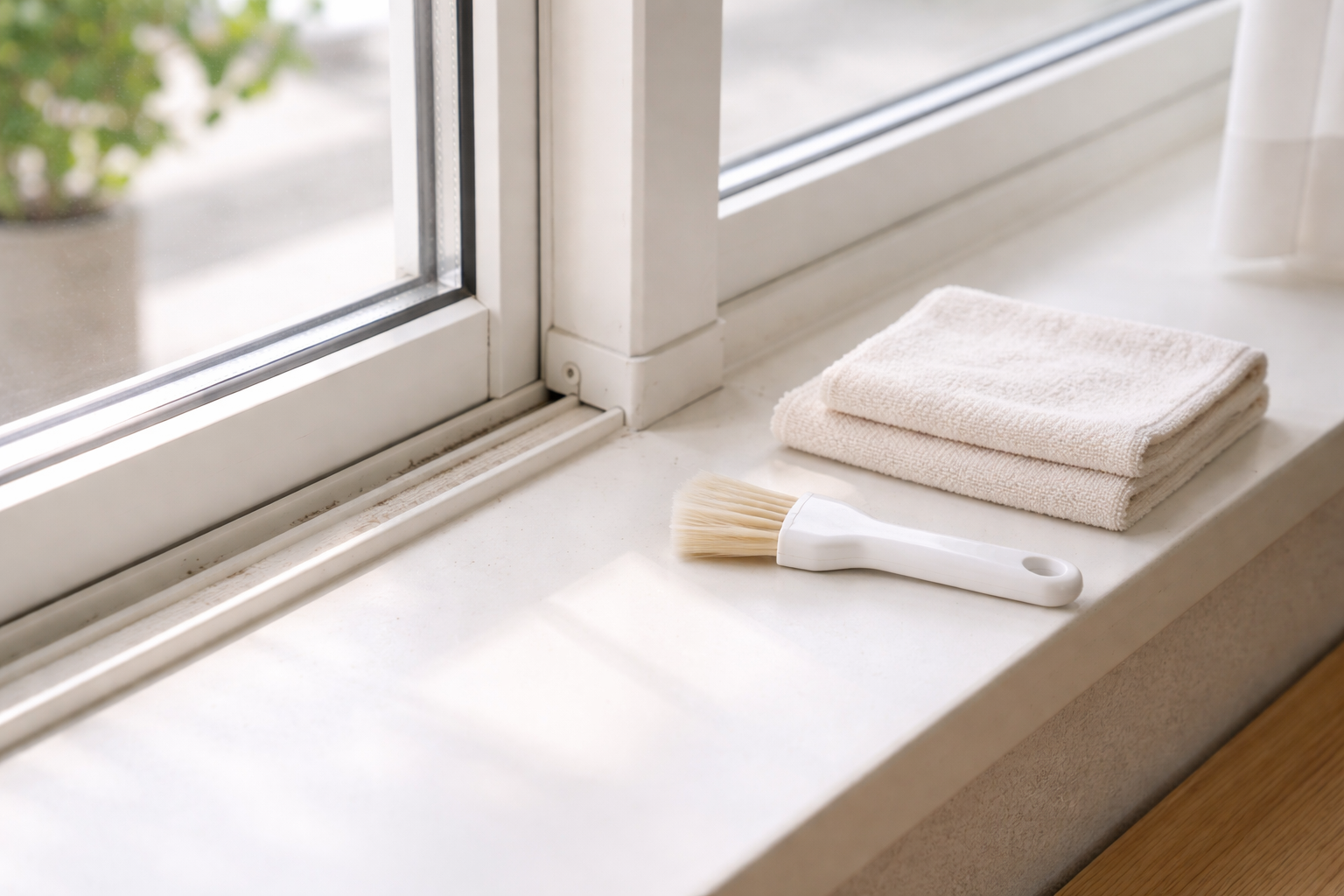 창틀 먼지가 잘 쌓이는 이유와 청소 포인트를 설명하는 실내 창틀 이미지