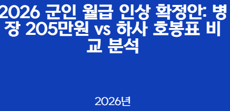 2026 군인 월급 인상 확정안: 병장 205만원 vs 하사 호봉표 비교 분석