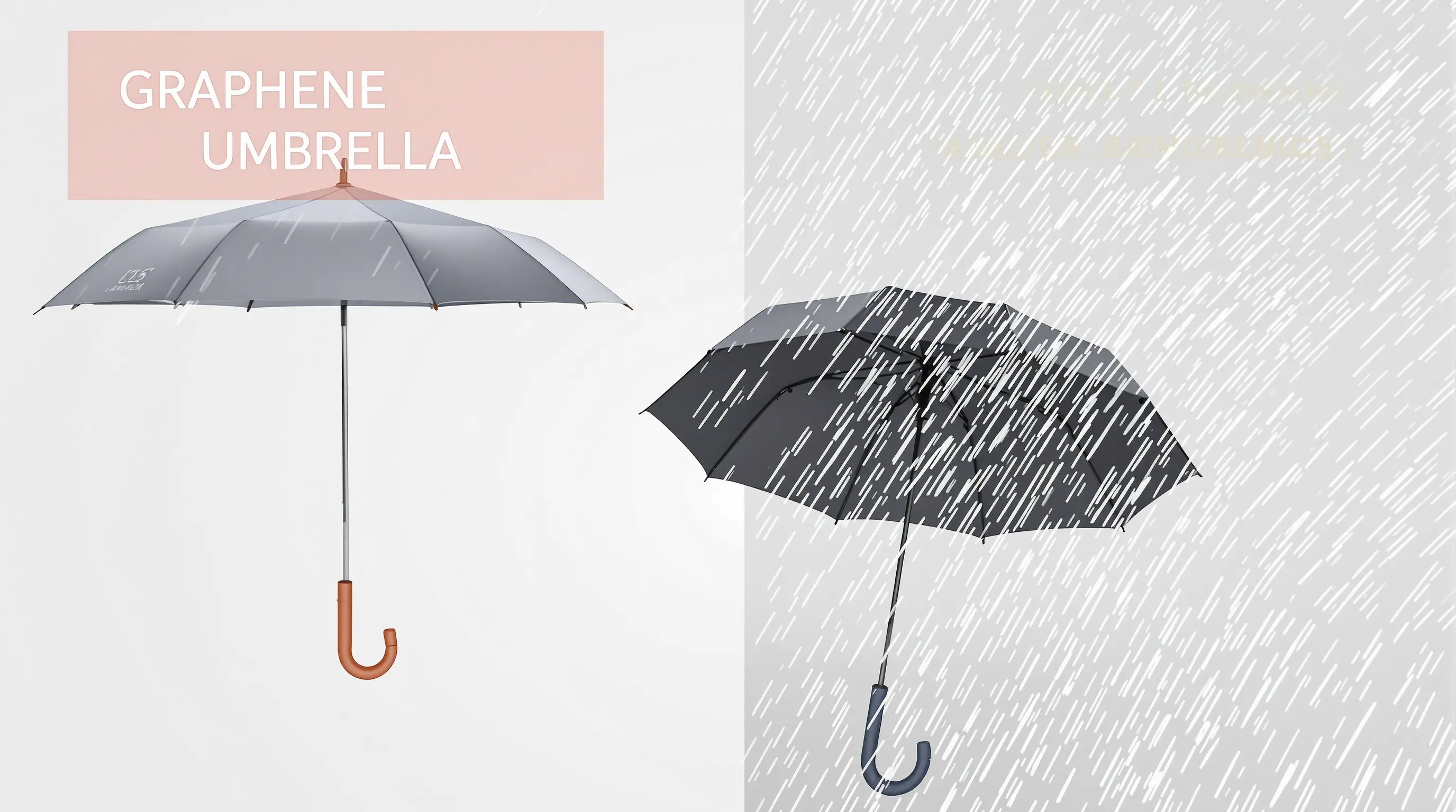 그래핀 우산이 비를 더 강하게 튕겨내는 비교 장면