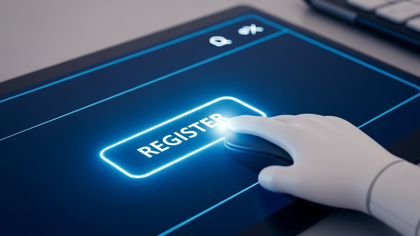 웹사이트에서 원서접수 버튼을 빠르게 클릭하는 시각적 묘사