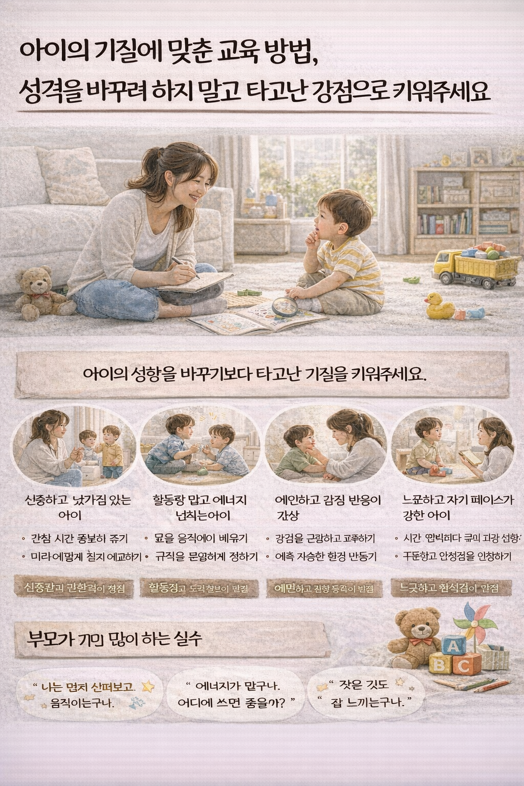아이의 기질에 맞춘 교육 방법, 성격을 바꾸려 하지 말고 타고난 강점을 키워주세요