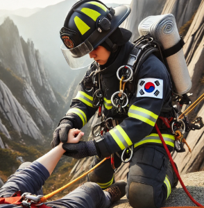 환자 처치중인 소방관 사진