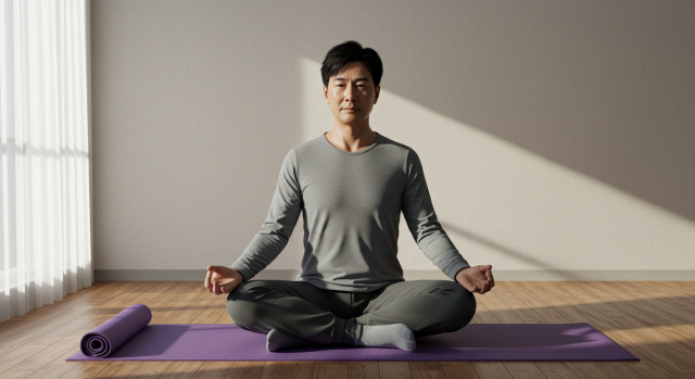 남성이 요가 매트에서 명상하는 모습