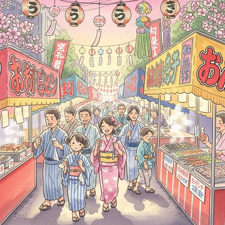 일본 현지 축제를 즐기는 사람들