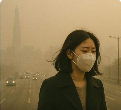미세 먼지와 대기 오염으로 힘든 사람들의 이미지