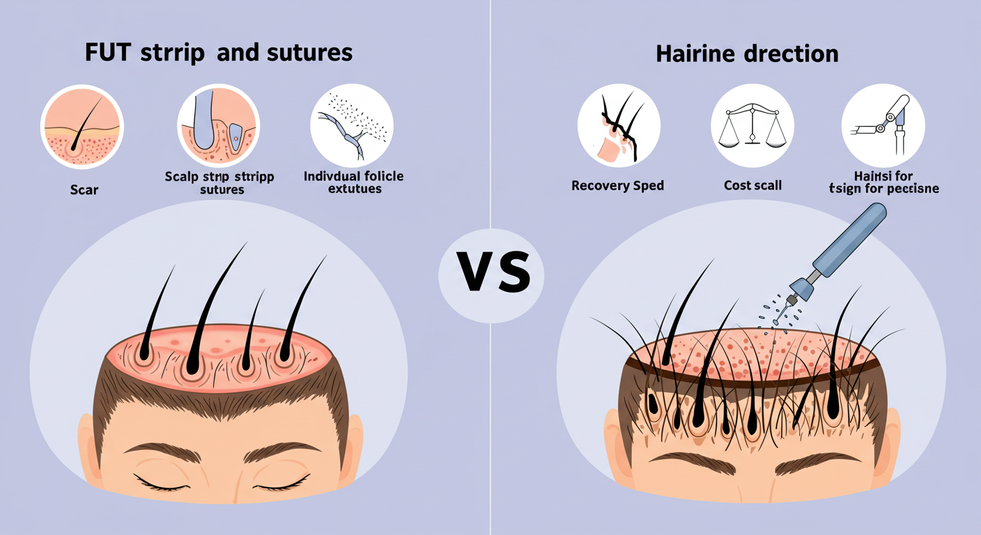 "모발이식 - 절개법과 비절개법 비교"에 대한 이미지입니다.