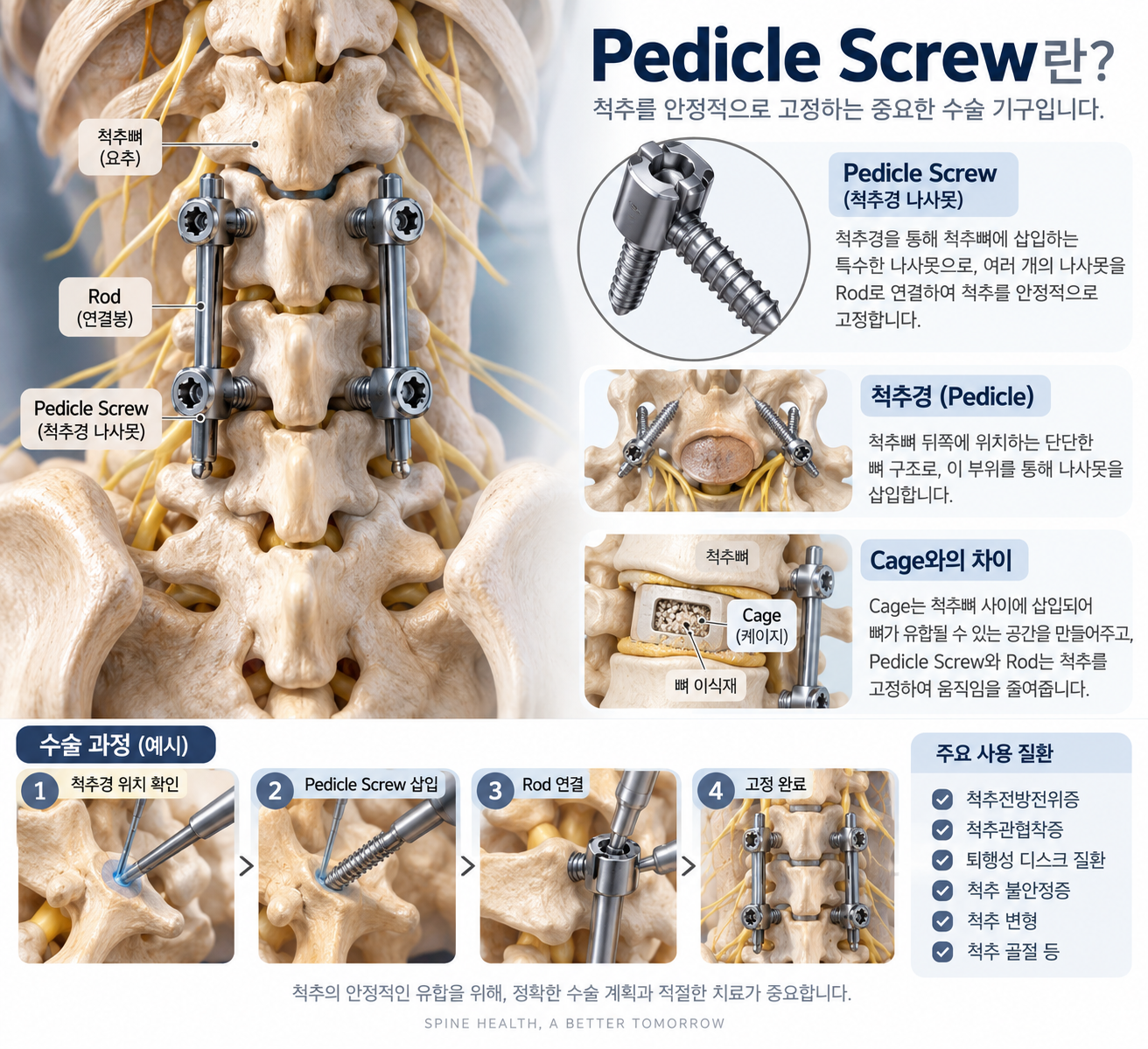 Pedicle Screw 뜻은? 척추경 나사못 고정술 역할과 수술 방법