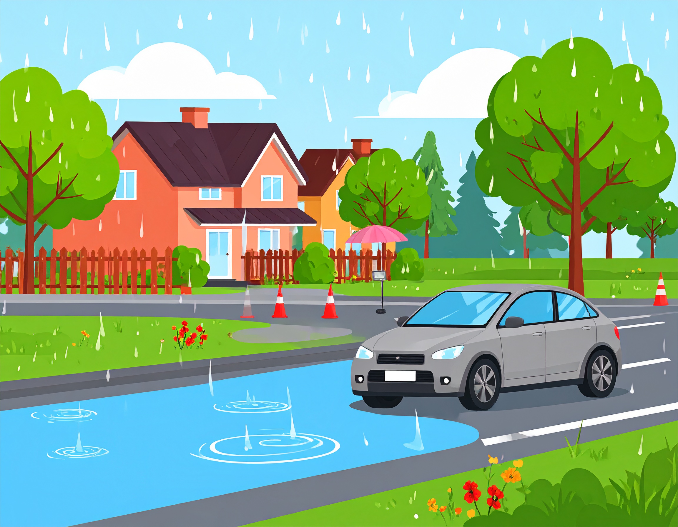 빗길 안전운전, 물고인 도로 운전법