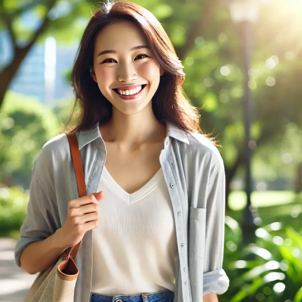 소화 건강을 회복한 후 밝게 웃는 동양인 여성