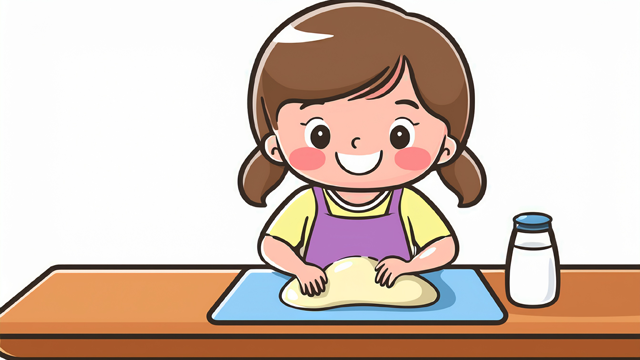 밀가루 반죽 놀이를 하고 있는 유아