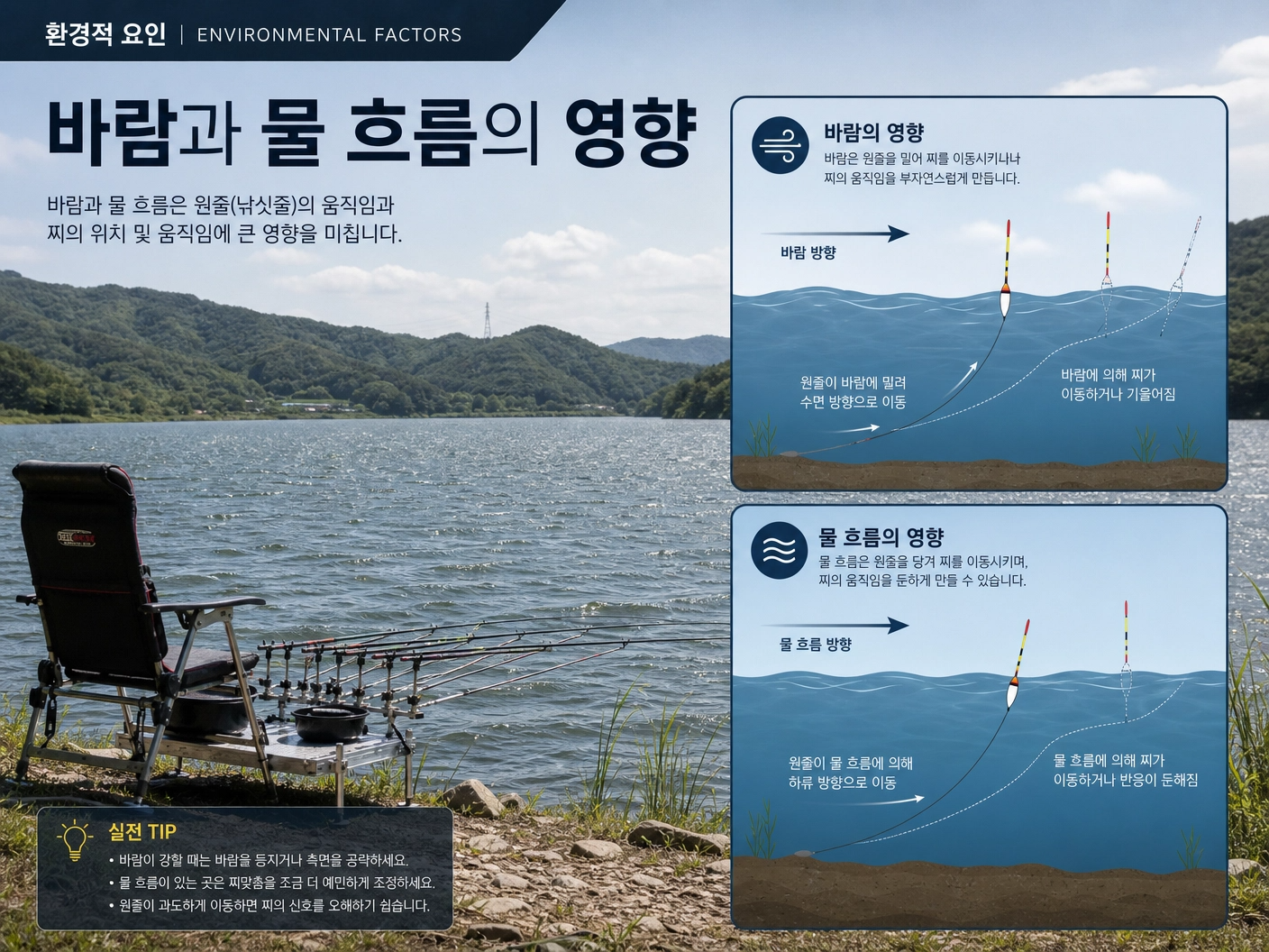 바람과 물 흐름의 영향
