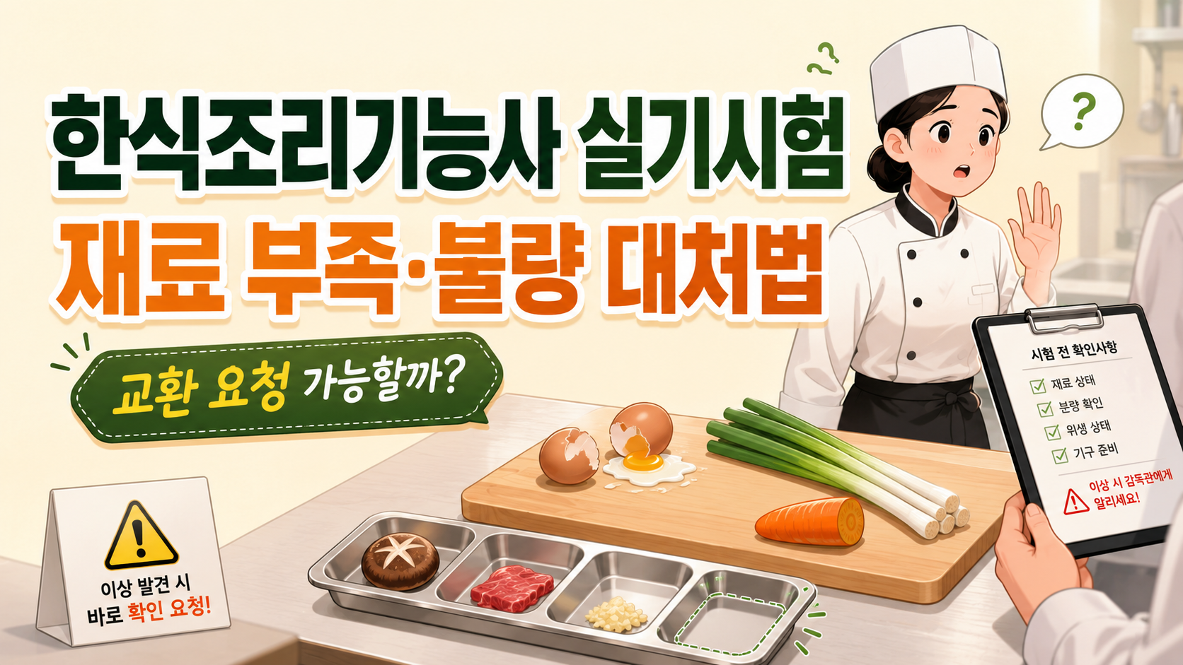한식조리기능사 지급재료 부족시 설명 이미지