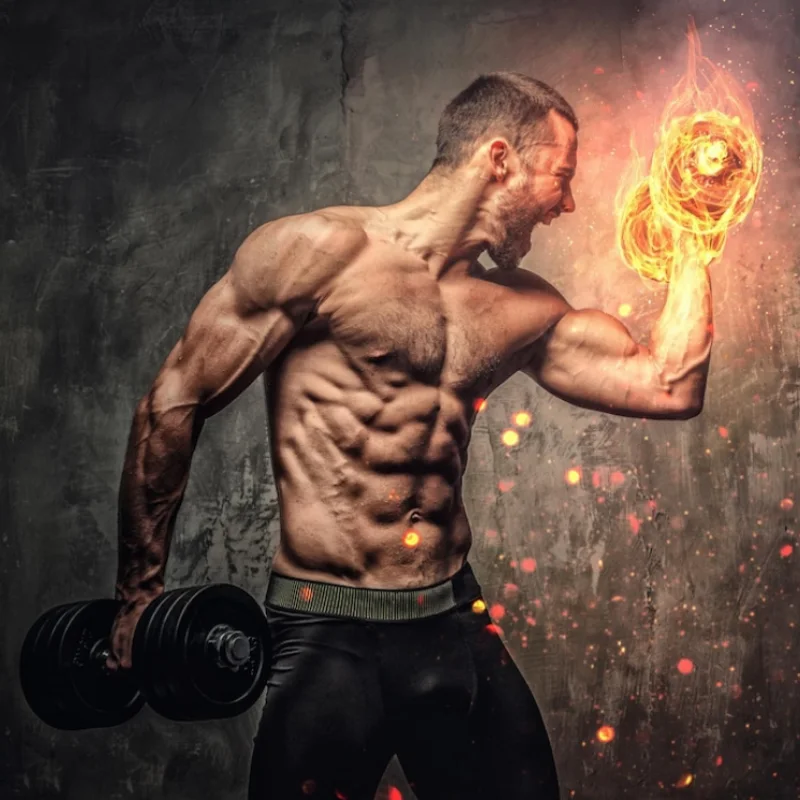 불꽃이 피어나는 운동기구로 운동하고 있는 남성 썸네일