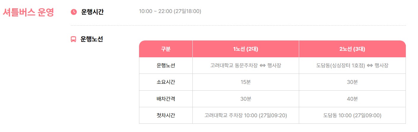 제23회 세종 조치원 복숭아축제 셔틀버스 운행 노선도 이미지