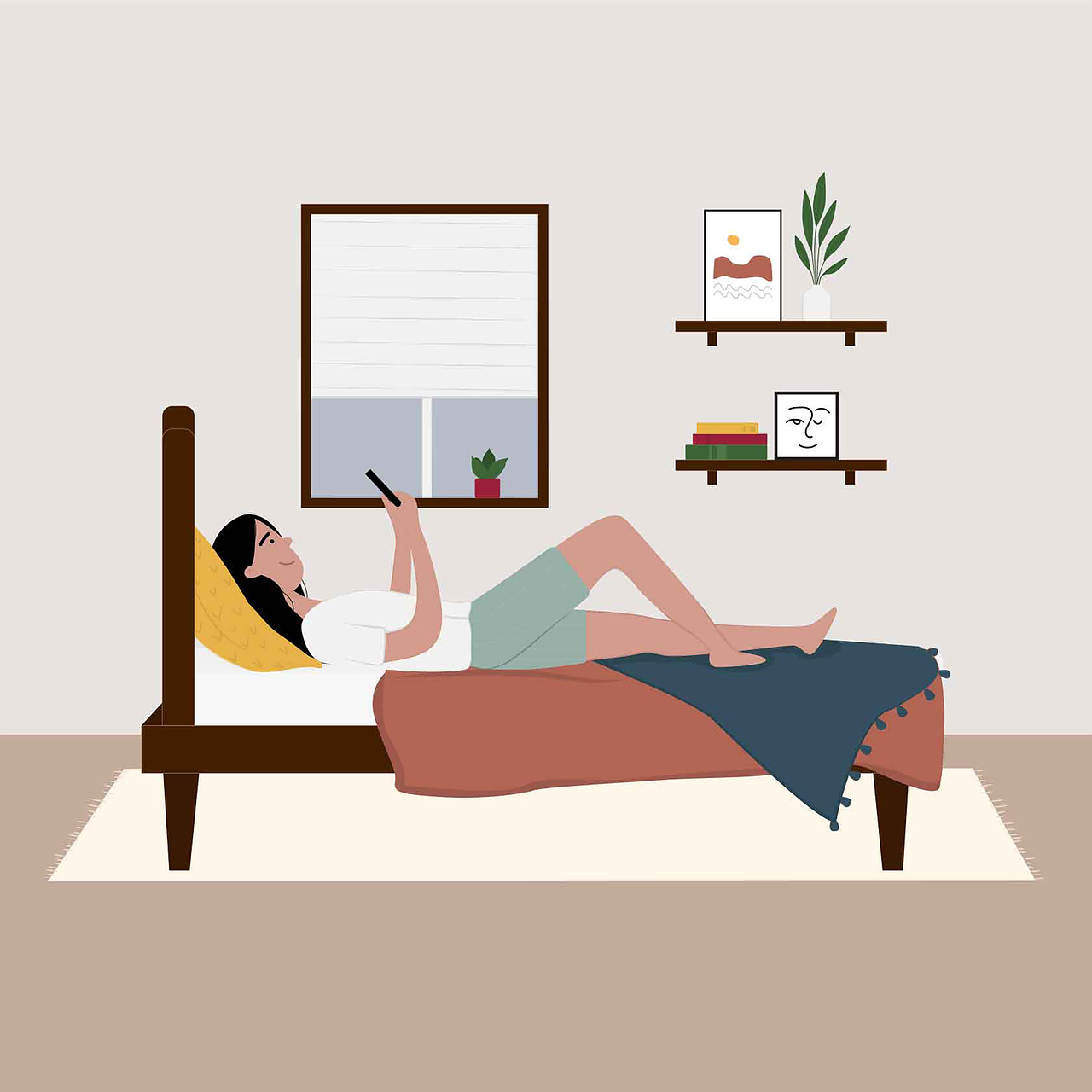 a person using cellphone on the bed