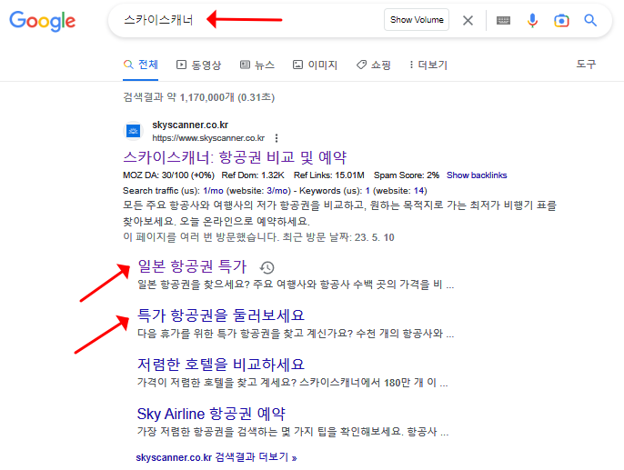 구글에서 스카이스캐너 검색하기