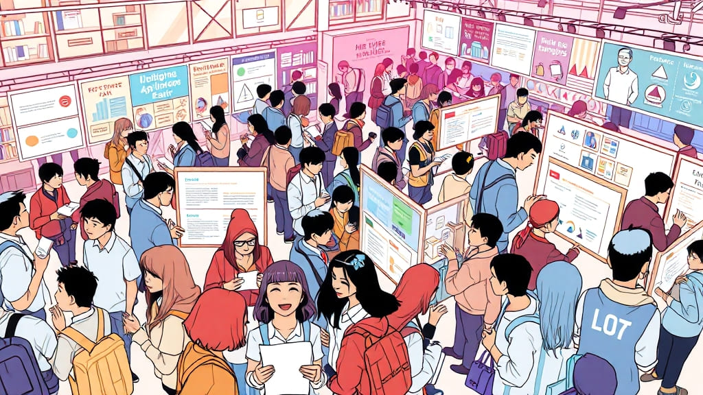 수시지원_박람회_정보를 둘러보고 있는 학생과 학부모들