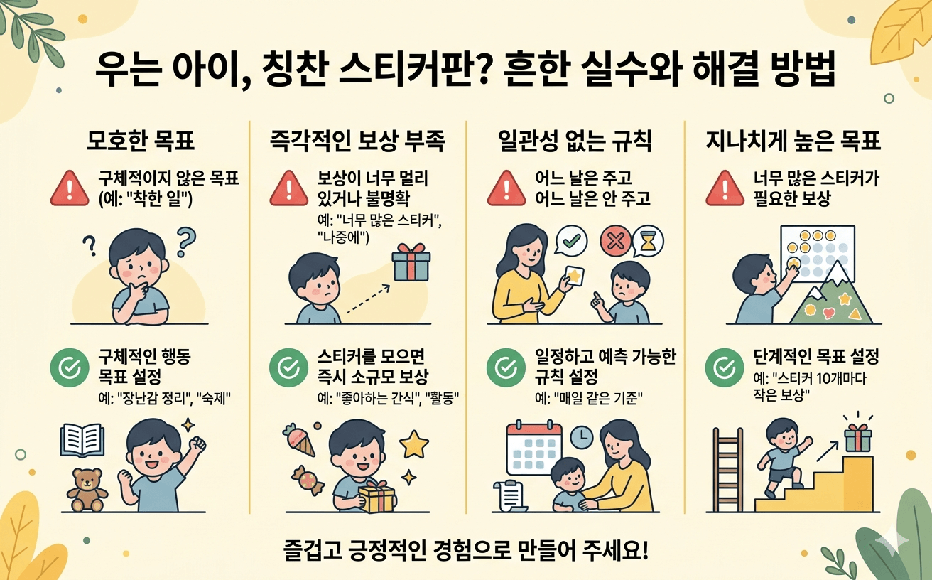 칭찬 스티커판 잘못 쓰는 경우와 해결 방법 인포그래픽