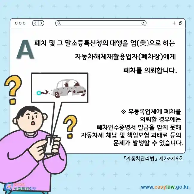 자동차해체재활용업자(폐차장) 설명하는 법제처 알기쉬운 생활법령 이미지
