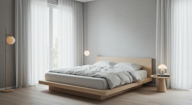 [최적의 수면 환경을 보여주는 침실 이미지