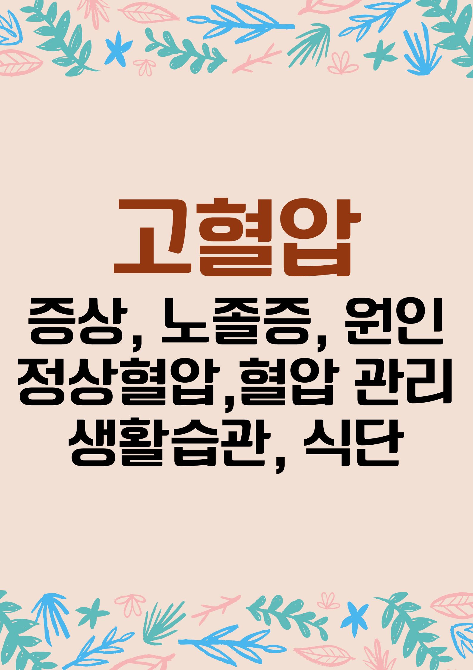 고혈압 (증상, 노졸중, 원인, 정상혈압, 혈압 관리법,생활습관,추천 식단,혈압 측정 시간,,)