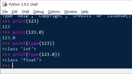 type 함수를 이용해 정수형, 그리고 실수형 숫자의 자료형을 확인