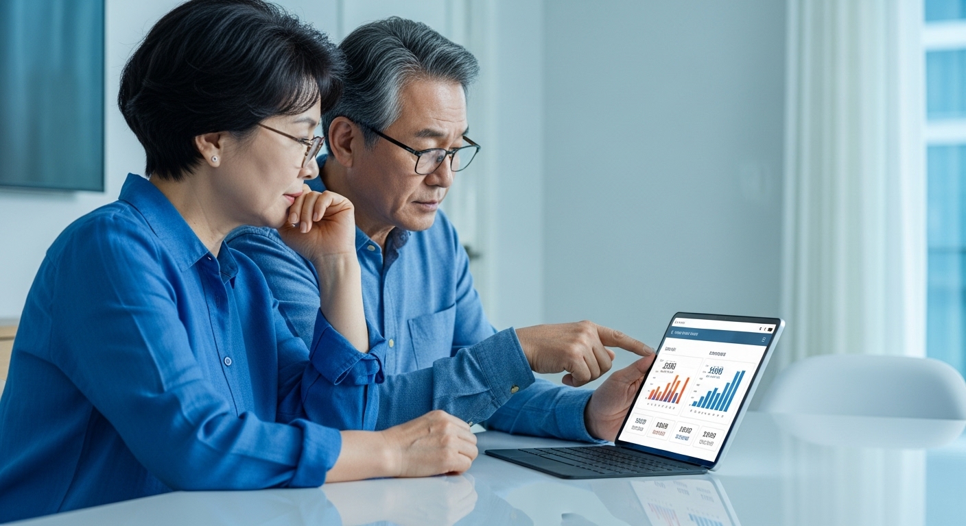 2025년 국민연금 조기수령과 정상수령 중 노후를 위한 최적의 선택을 고민하는 한국인 은퇴 부부.