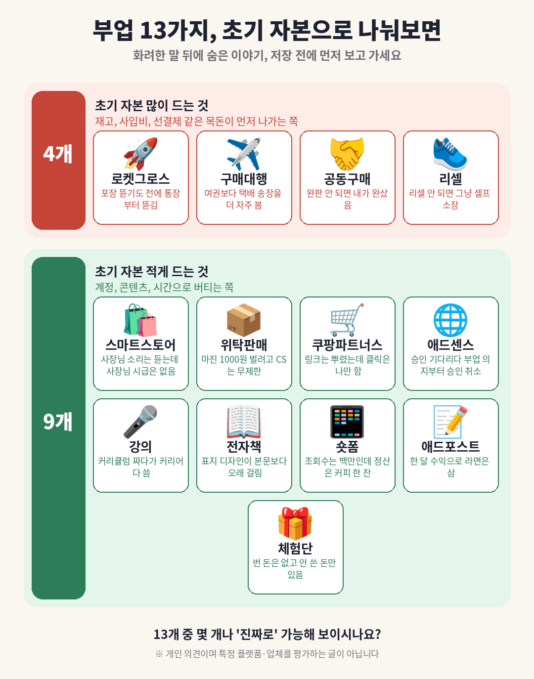 13가지 부업 구분하기