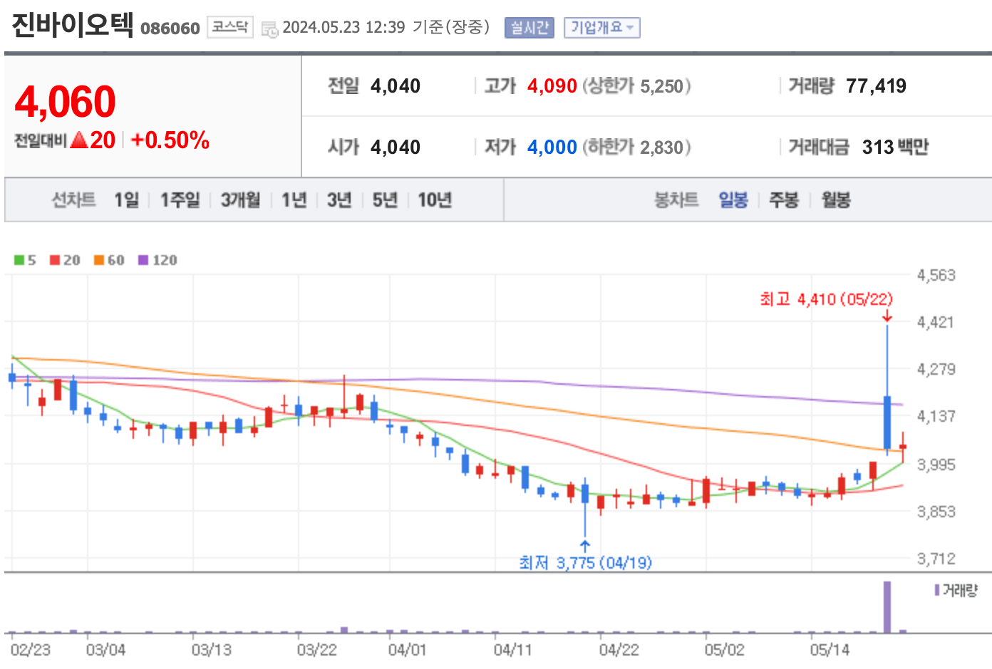 진바이오텍 주가