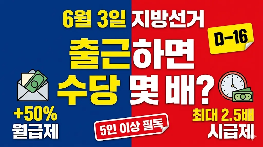 6.3 지방선거일 2026 출근 수당 급여 계산법 공휴일 직장인 알바 월급제 시급제