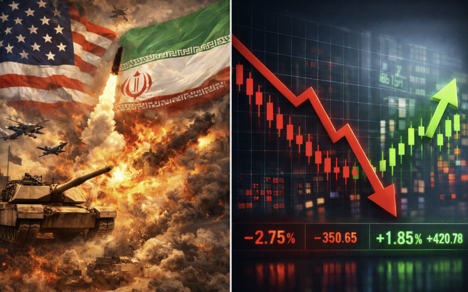 미국.이란전쟁이미지와 주가하락과상승그래프