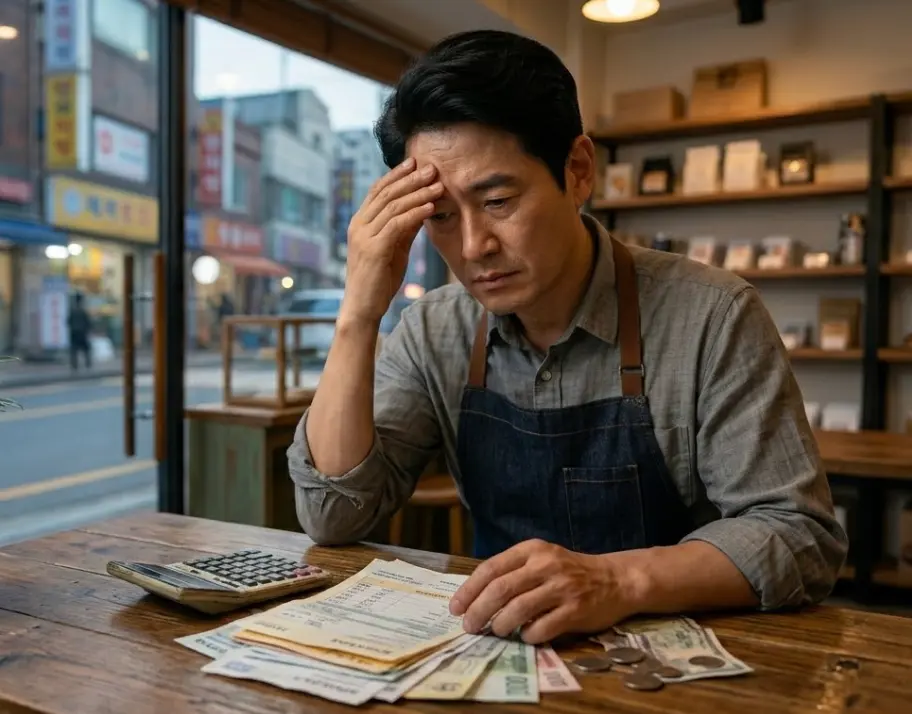 소상공인이 채무 때문에 고민하고 있는 이미지