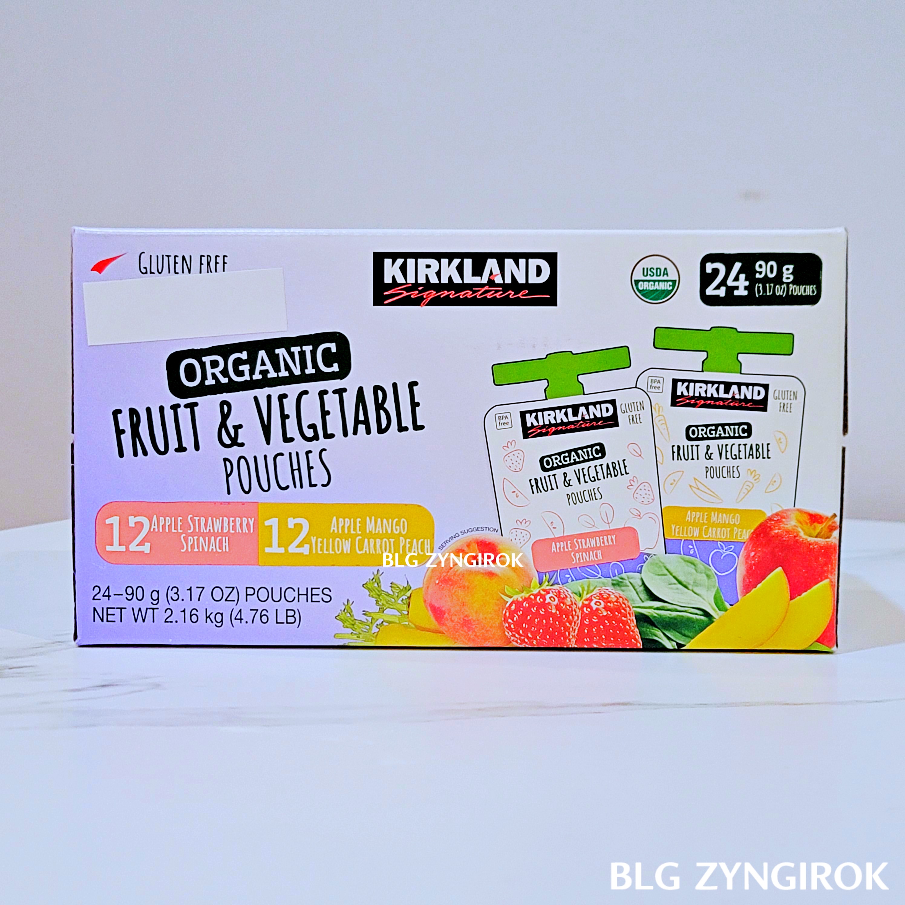  코스트코 커클랜드 후룻 베지 파우치 - 상자 전면 모습이다.