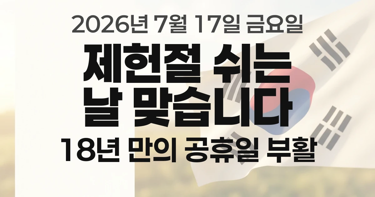 7월 17일 제헌절 쉬는 날 맞습니다 &mdash; 18년 만의 공휴일 부활과 달력이 틀린 이유