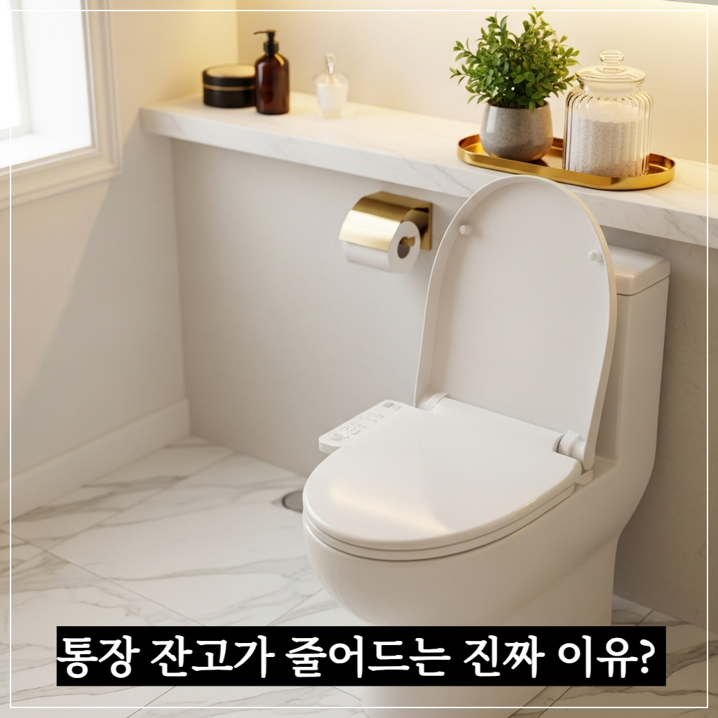 풍수적으로 재물운을 보존하기 위해 변기 뚜껑을 닫고 정돈된 현대적인 욕실 인테리어 전경