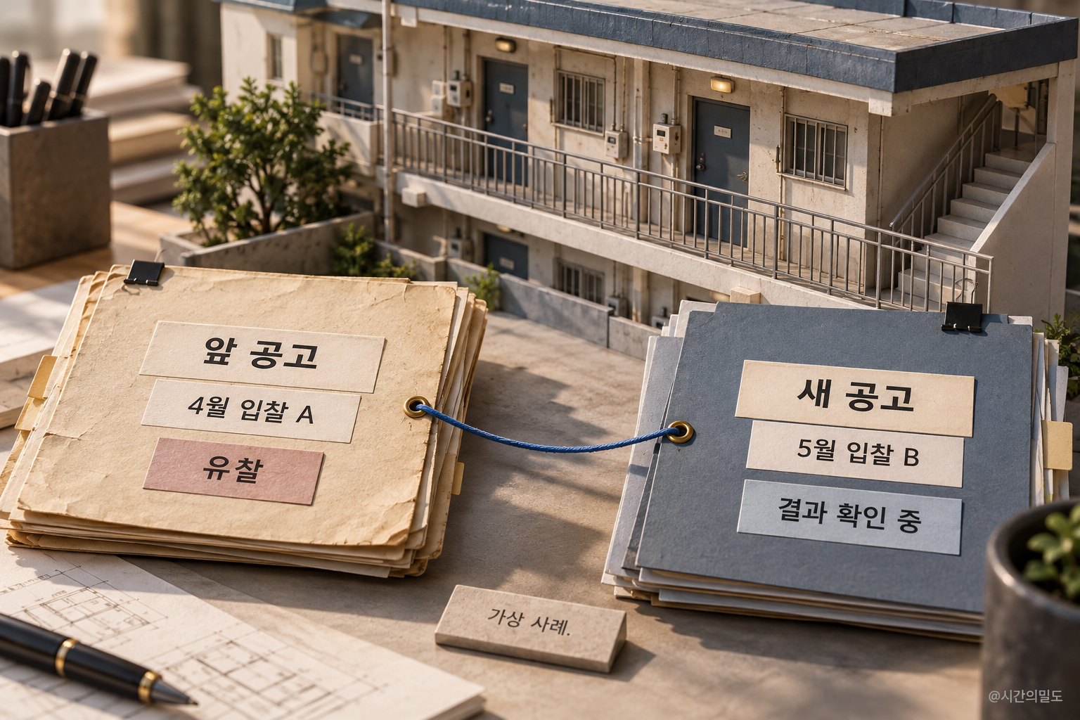 앞 입찰의 유찰 기록과 뒤 입찰의 확인 중 상태를 별개 기록으로 연결한 설명
