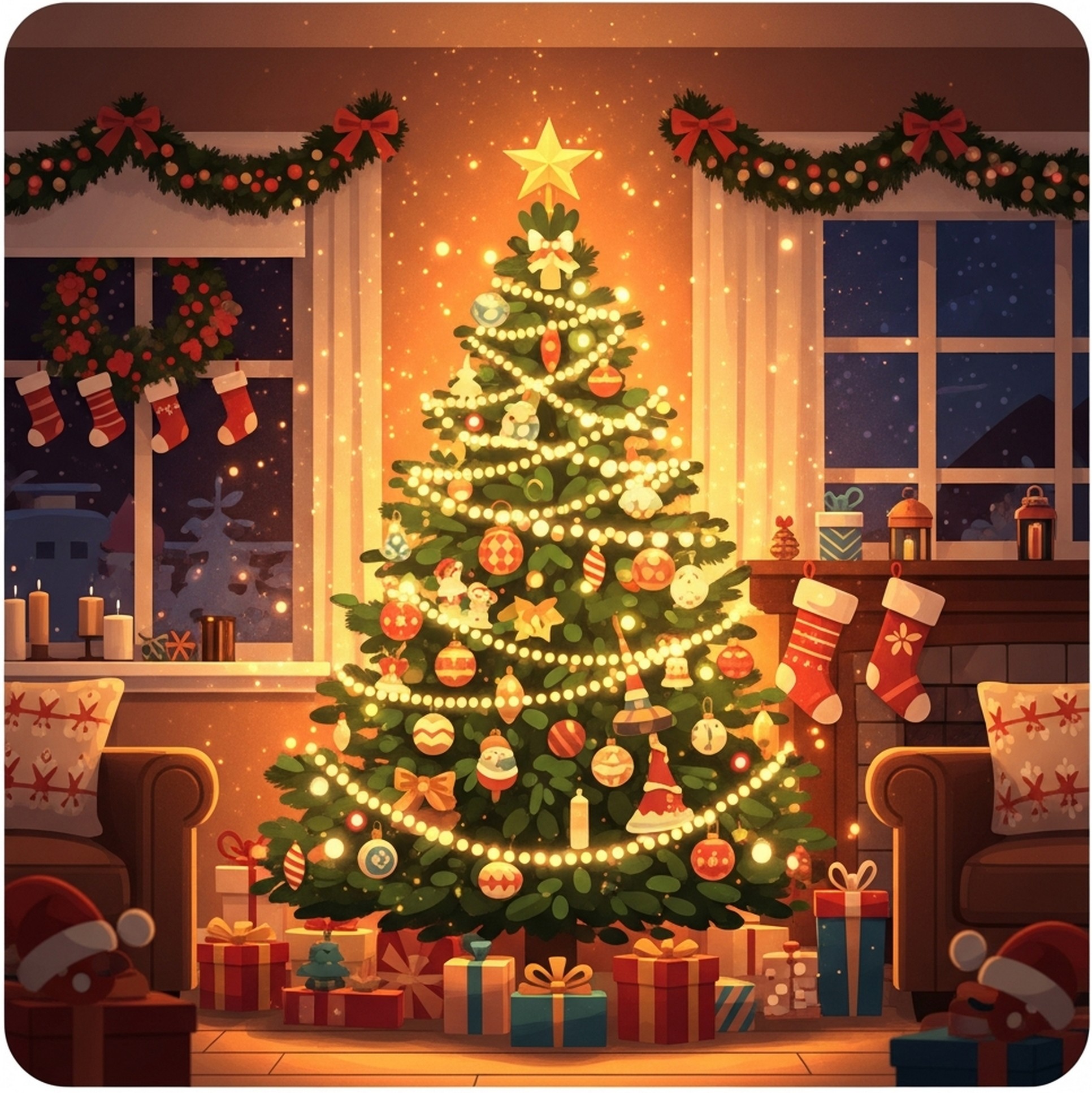 따뜻한 조명 트리